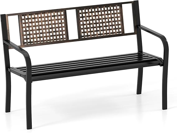 50" Outdoor Metal Park Bench with Armrests and Backrest