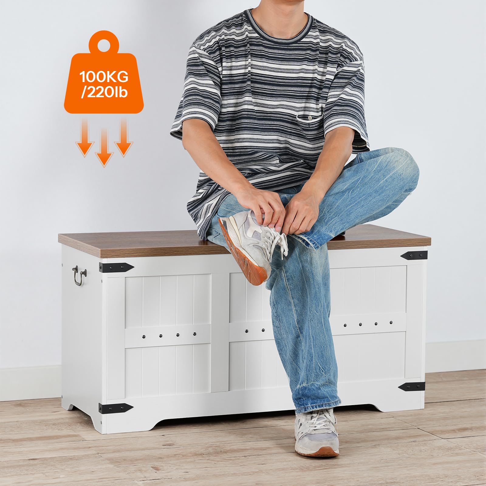 Farmhouse Storage Bench with Safety Hinges