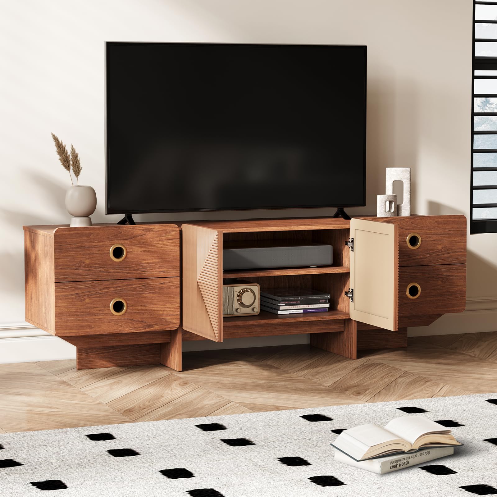 66" Mid-Century Modern TV Stand with Storage