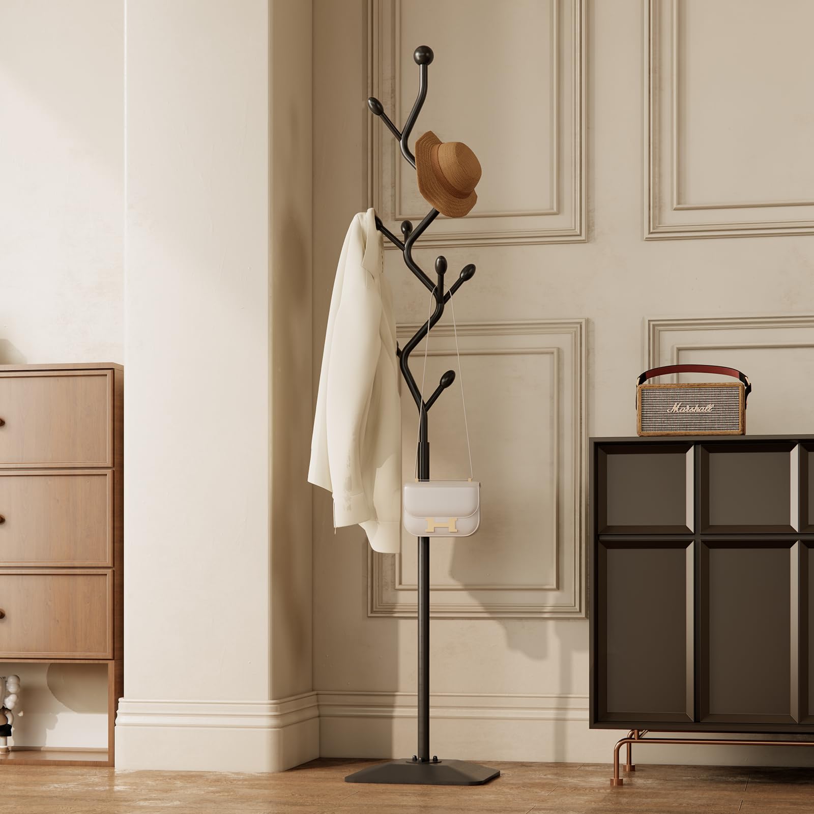Tree-Shaped Metal Coat Rack Stand with 8 Hooks