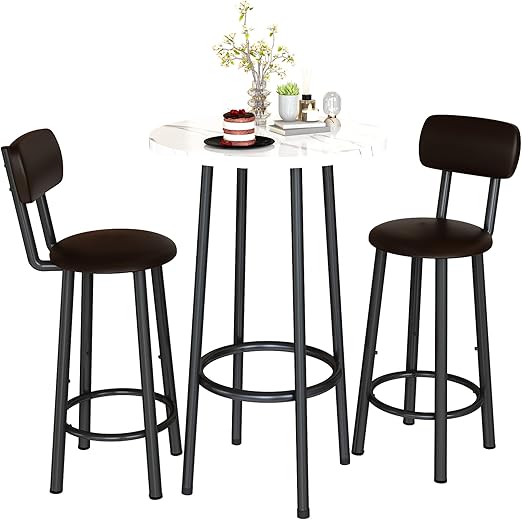 24" Round Dining Table Set for 2 with PU Leather Chairs