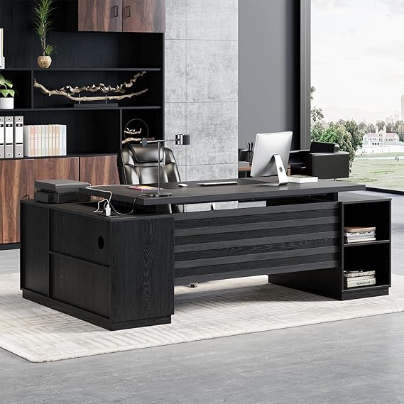 L-Shaped Desk with Drawers and Power Outlet