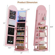Arched Mirror Jewelry Cabinet with LED & 360° Swivel