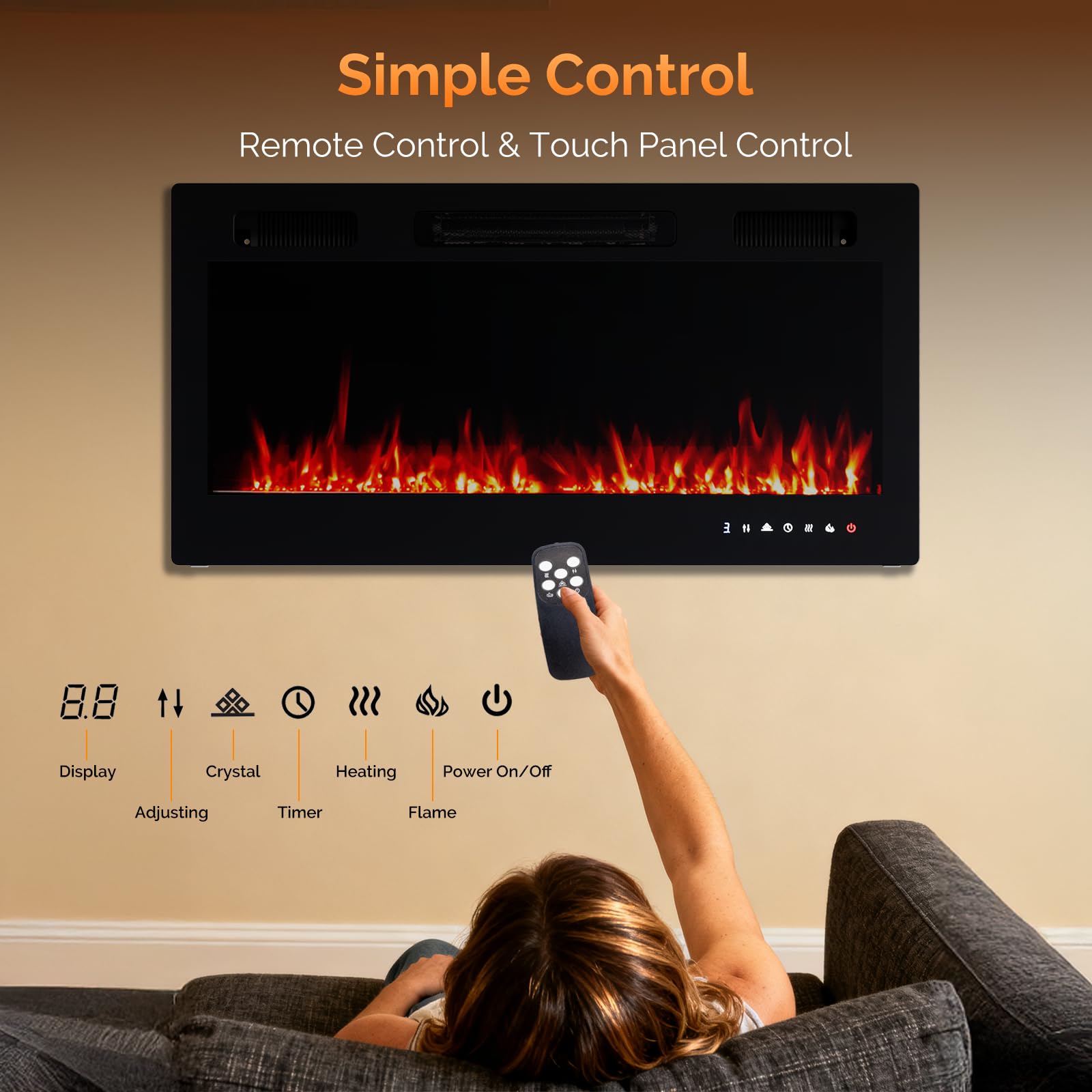 36 Inch Electric Fireplace with Remote Control