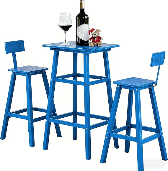 Round Bar Height Patio Table with Wood-Like Top
