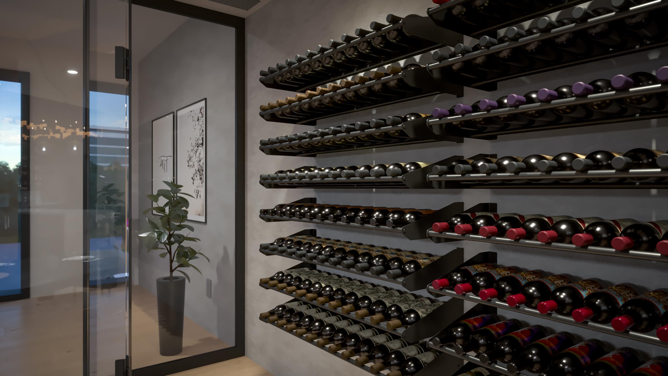 Wall Mount Wine Rack 12 Bottle Matte Black