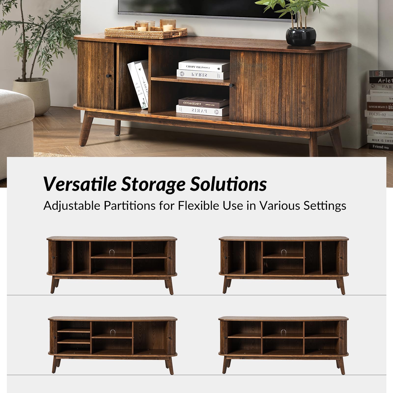Mid Century Modern TV Stand with Sliding Barn Doors