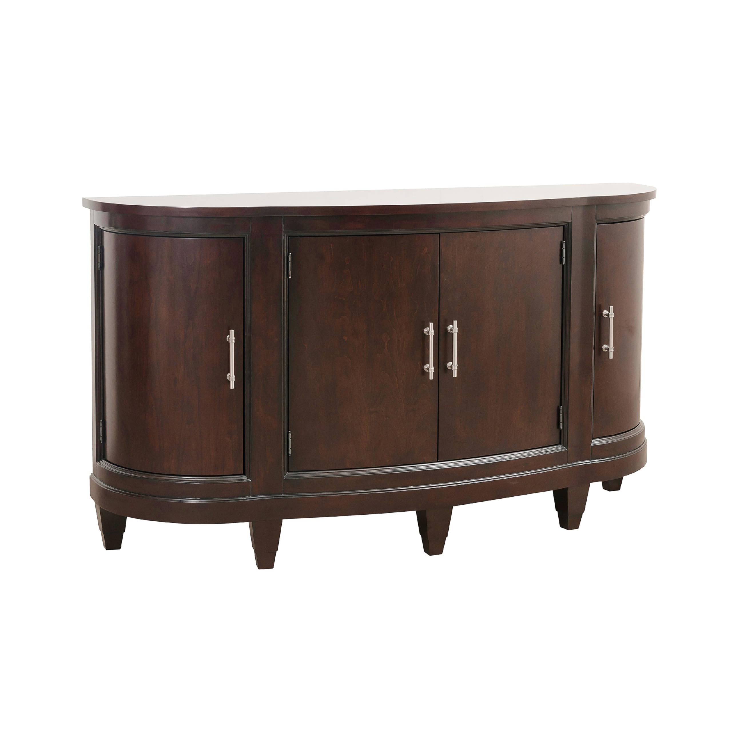 Curved Sideboard Buffet Server 4 Door Cherry Brown 66 Inch