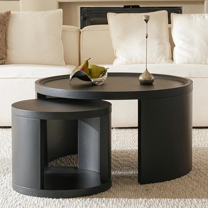 Round Nesting Coffee Table Set of 2 - Wood Look Top