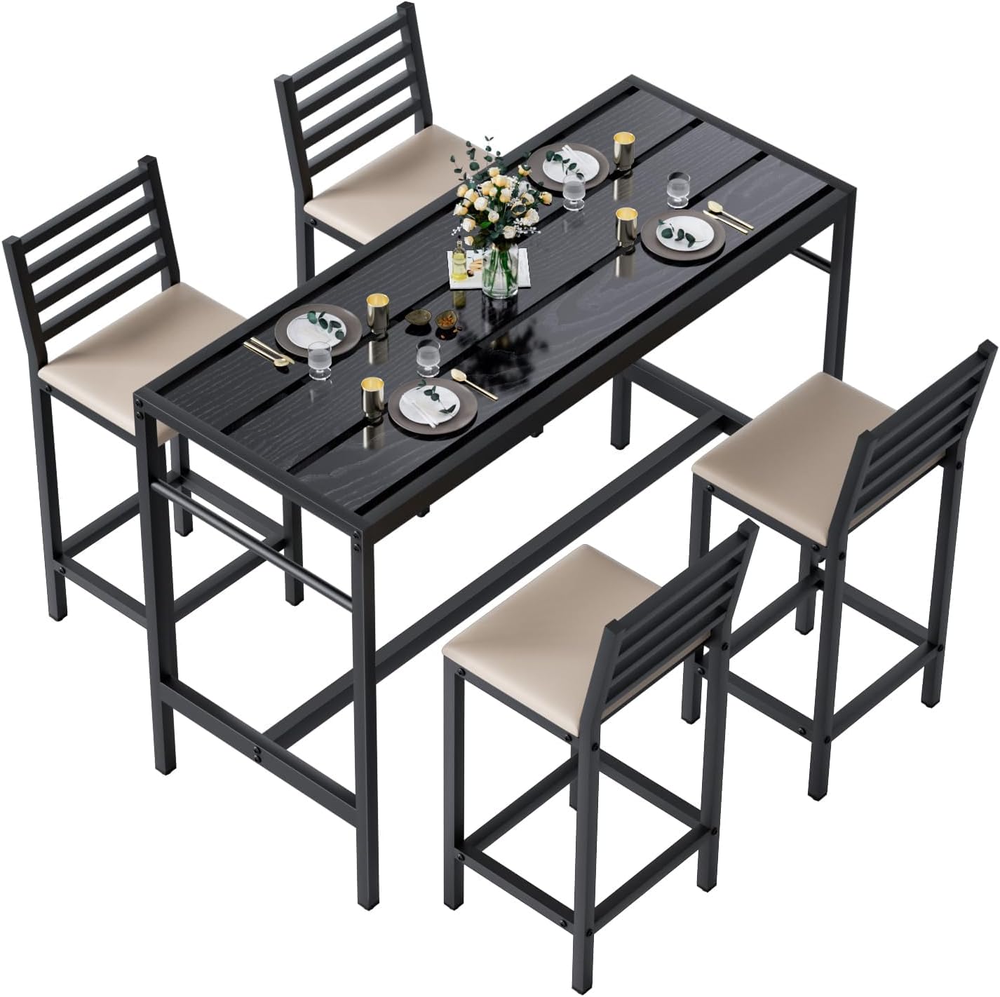 Outdoor Patio Bar Set 3 Piece with Cushioned Stools