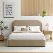 King Size Upholstered Platform Bed Frame with Curved Headboard
