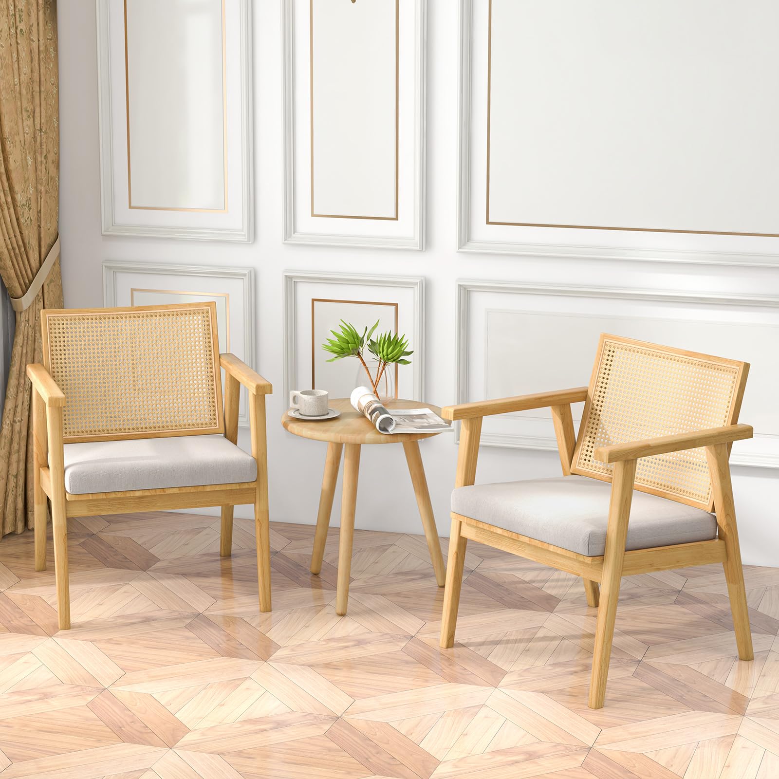 Rattan Accent Chair Set of 2 with Curved Backrest