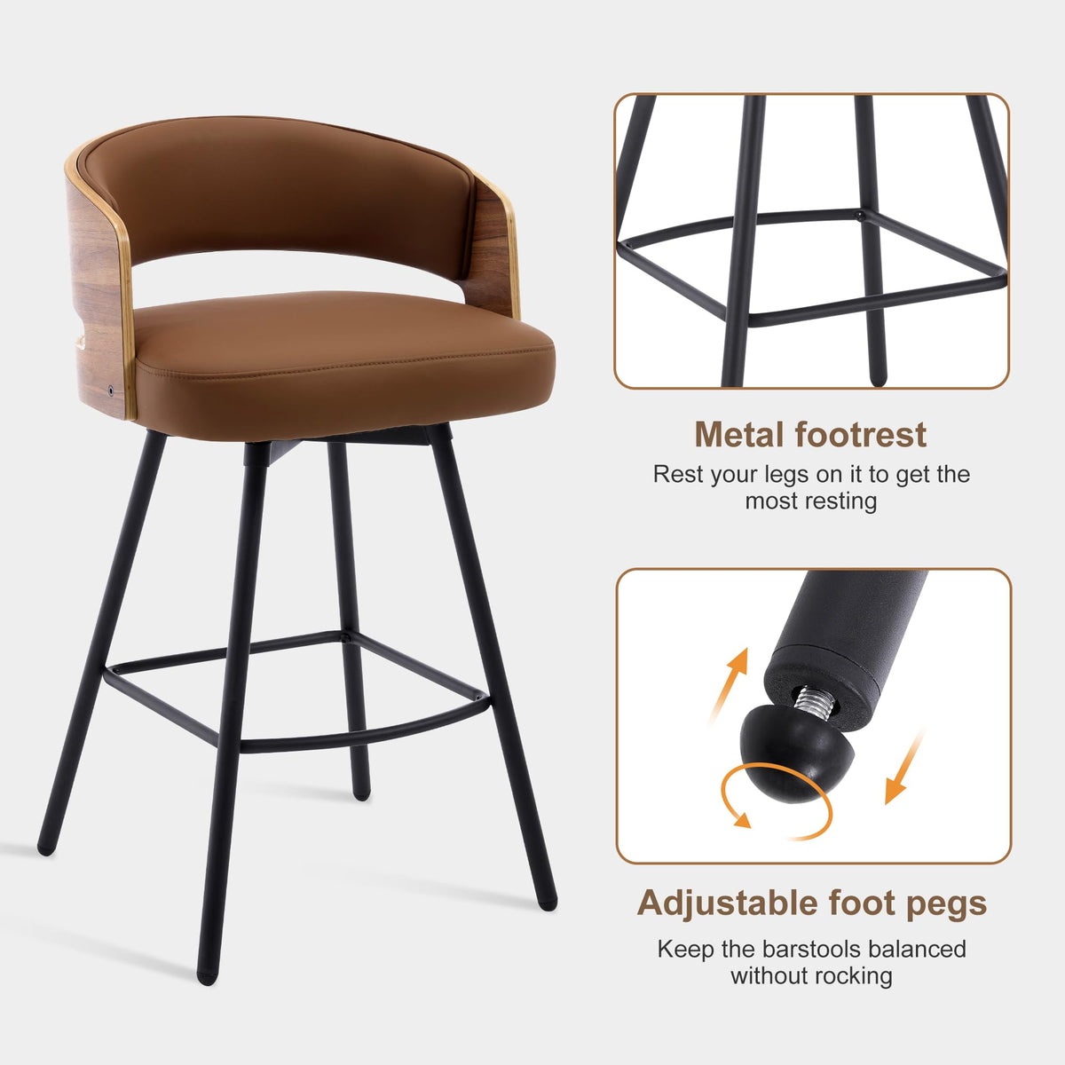 Swivel Bar Stools Set of 2 - 26 Inch Counter Height