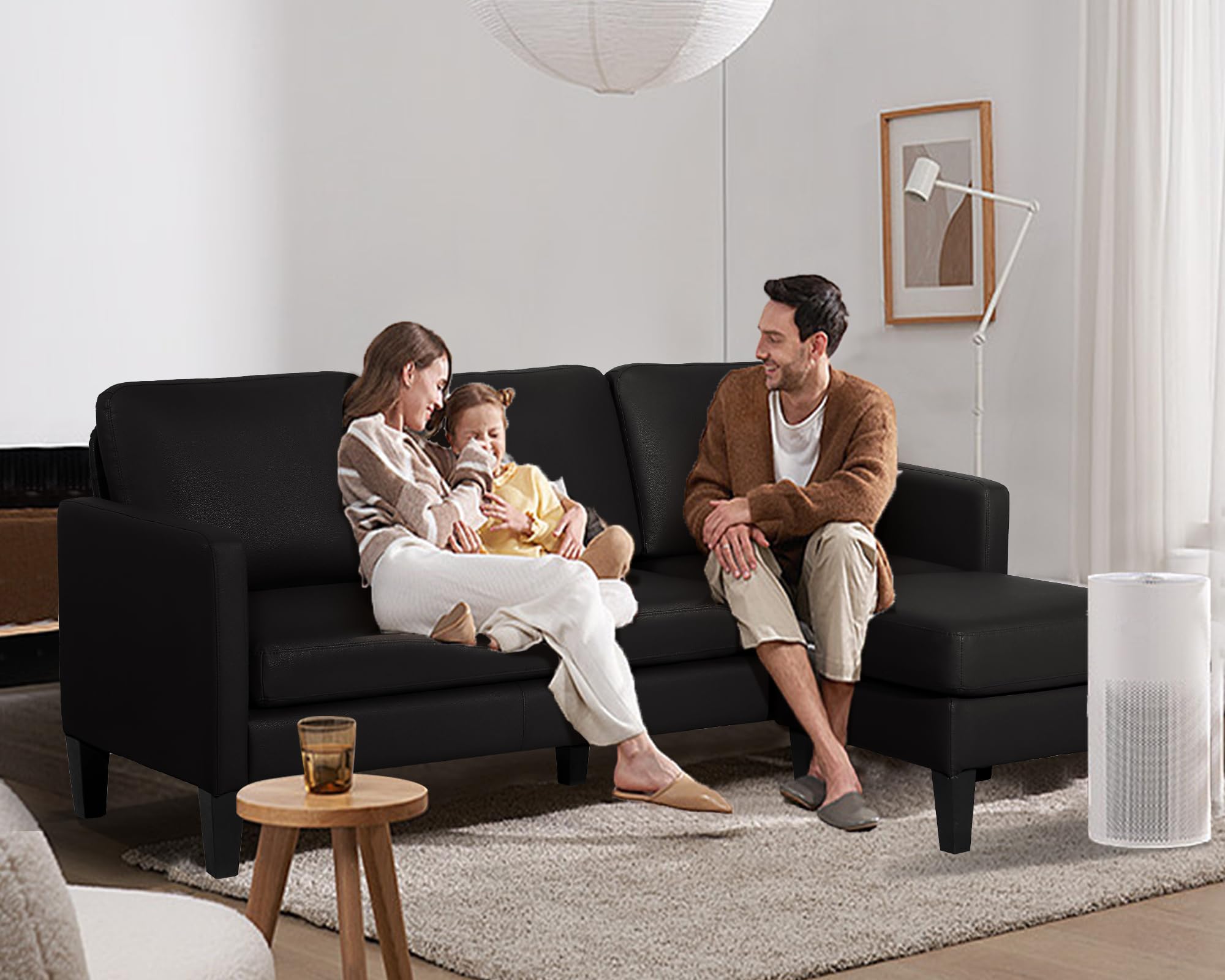 Faux Leather L-Shaped Sectional Sofa with Reversible Chaise