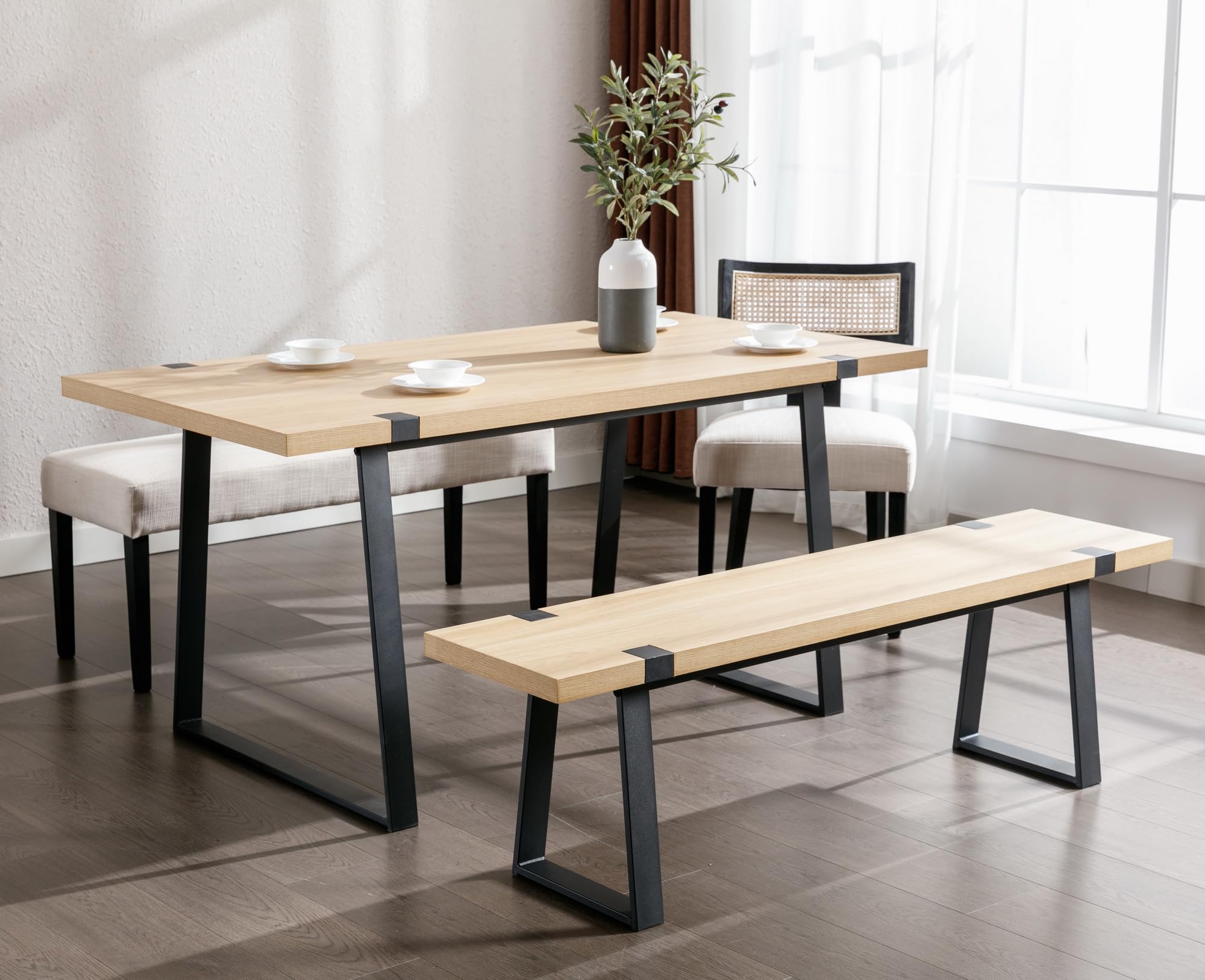 60" Wooden Dining Bench with Metal Legs