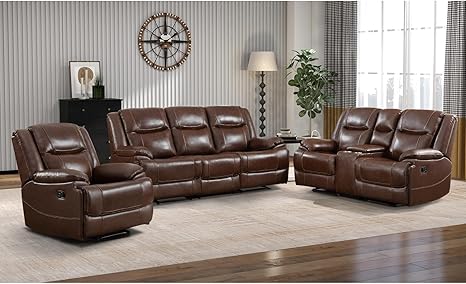 Genuine Leather Manual Recliner Sofa