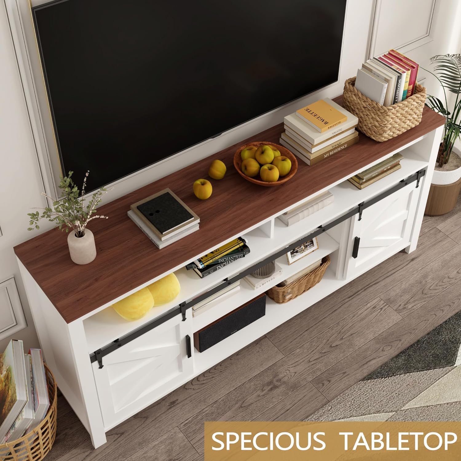 Modern Farmhouse TV Stand for 65 Inch TV with Sliding Barn Door