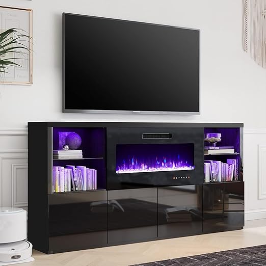 Modern Fireplace TV Stand 68 Inches White