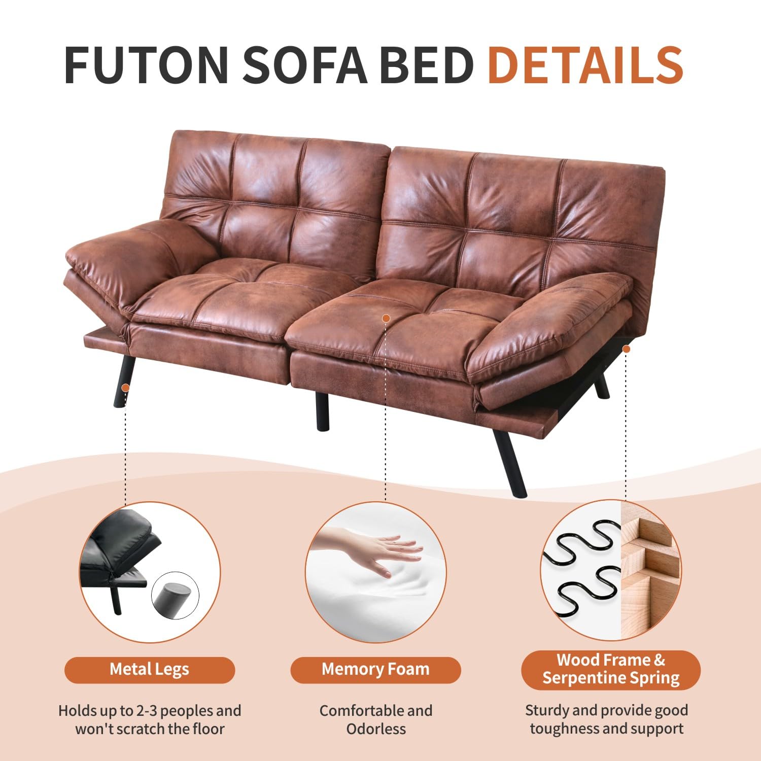Memory Foam Futon Sofa Bed Convertible Couch