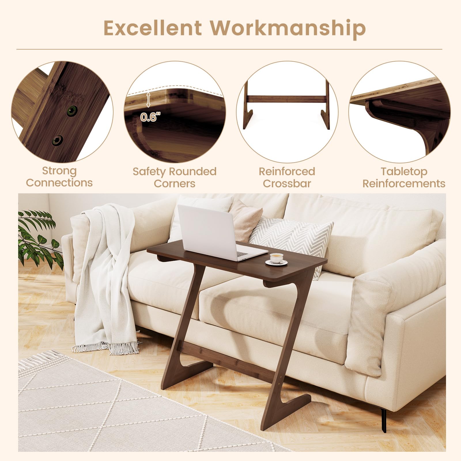 Z-Shaped Bamboo TV Tray Table Set of 2
