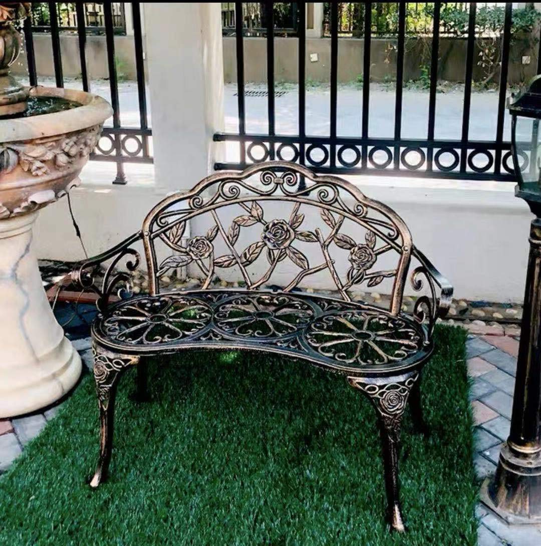 Cast Aluminum Outdoor Bench Copper Antique Double Seat
