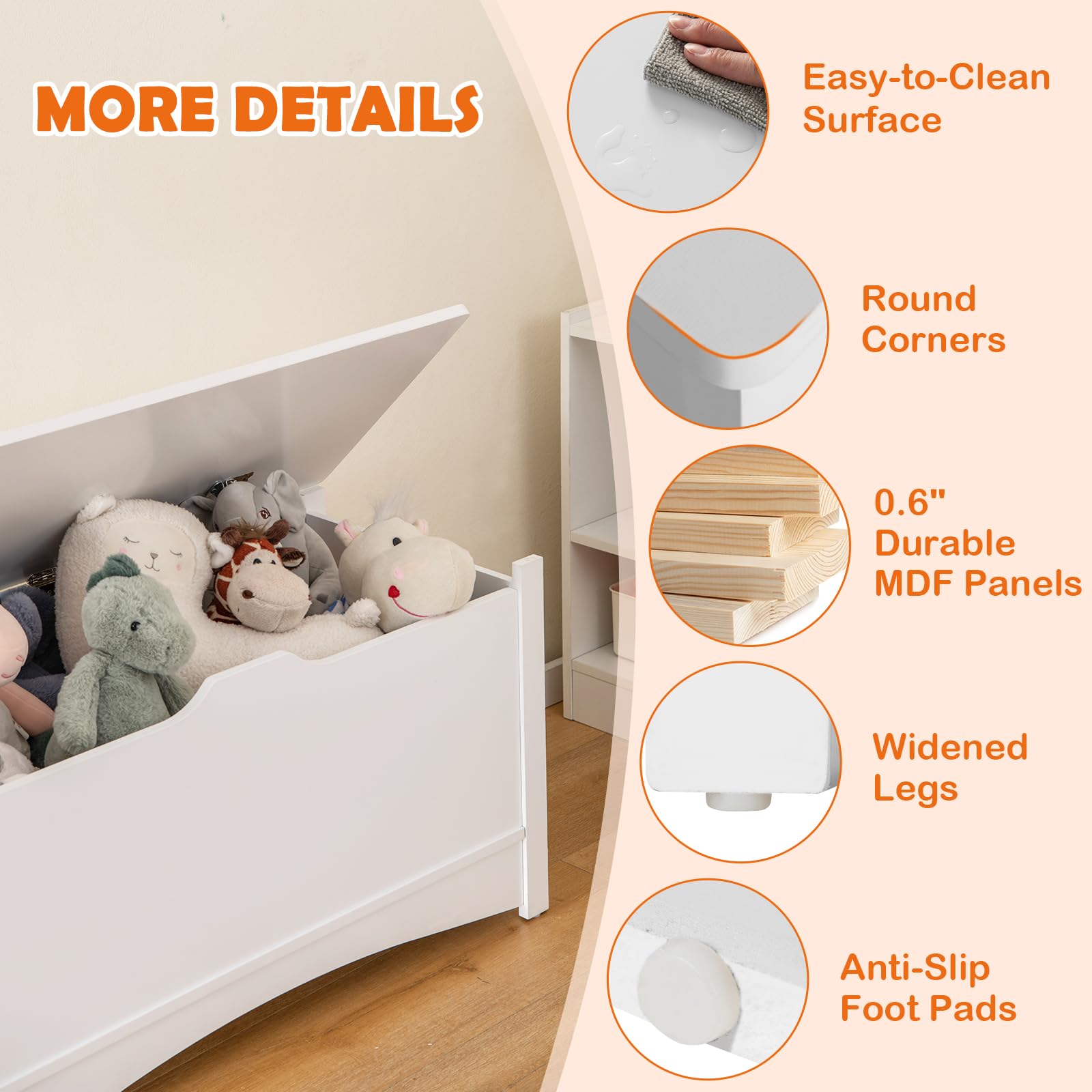 36-Inch Wooden Toy Storage Box with Safety Hinges