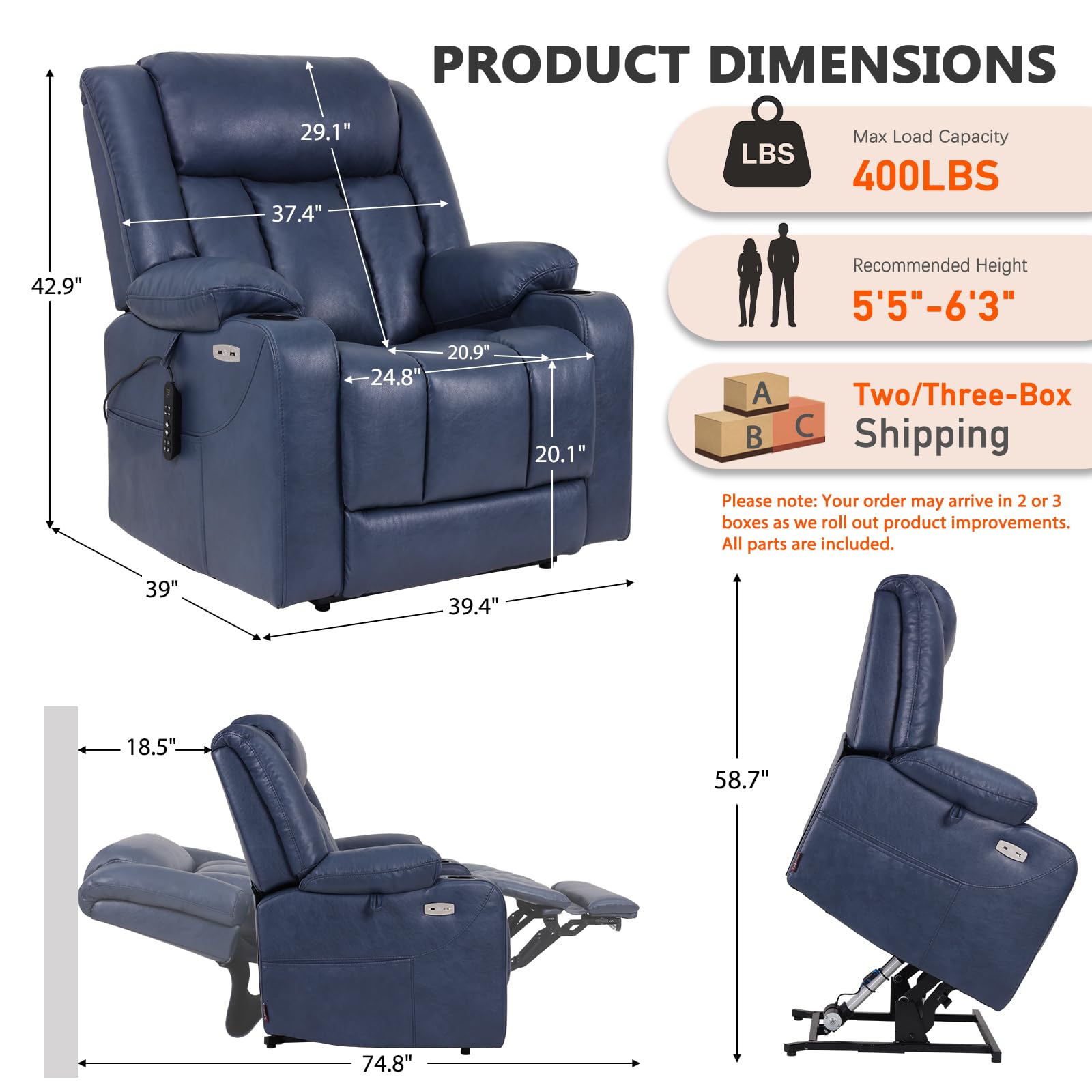 Oversized Power Lift Recliner Chair with Massage and Heat