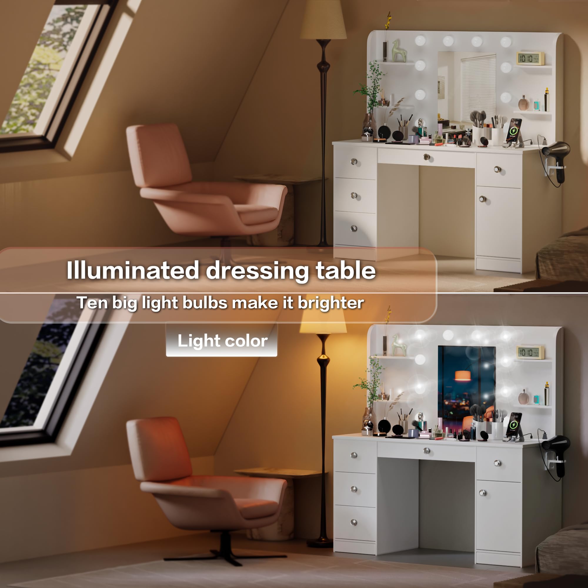 Makeup Vanity Desk with LED Mirror and Storage