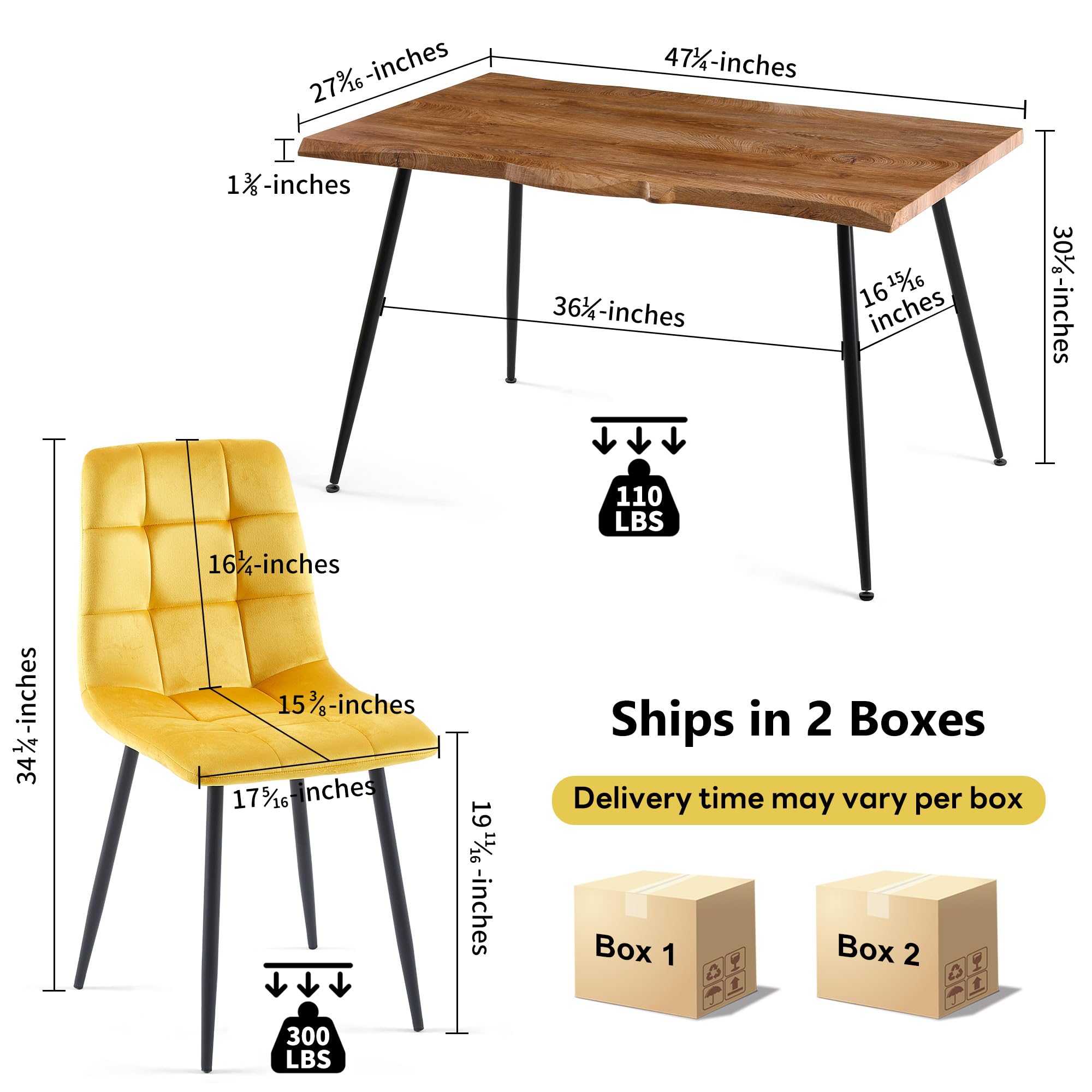 5-Piece Dining Table Set with Yellow Velvet Chairs