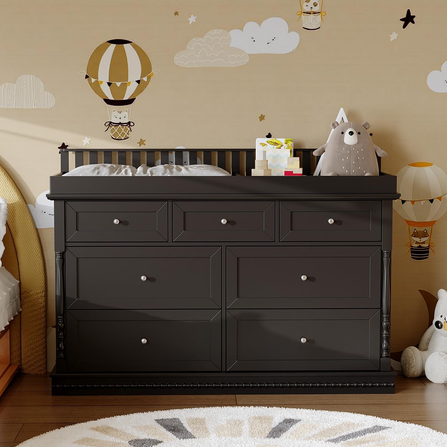 Baby Dresser with Changing Table Top - 7 Drawer Nursery Station