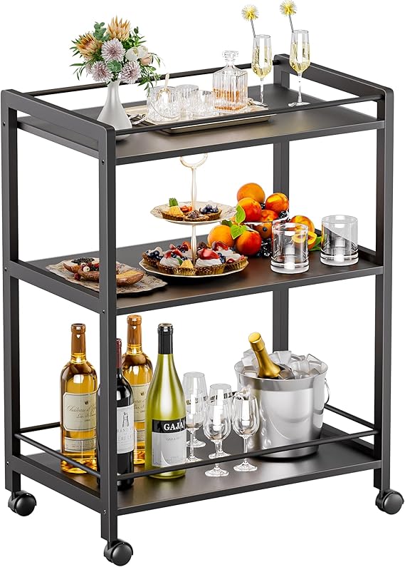 3-Tier Rolling Bar Cart with Wheels