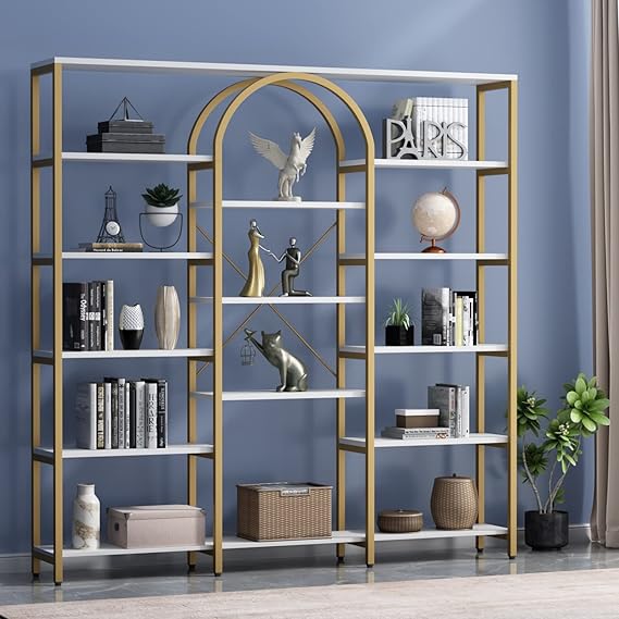 Triple Wide 5-Tier Gold Bookshelf 70.87" x 80.31"