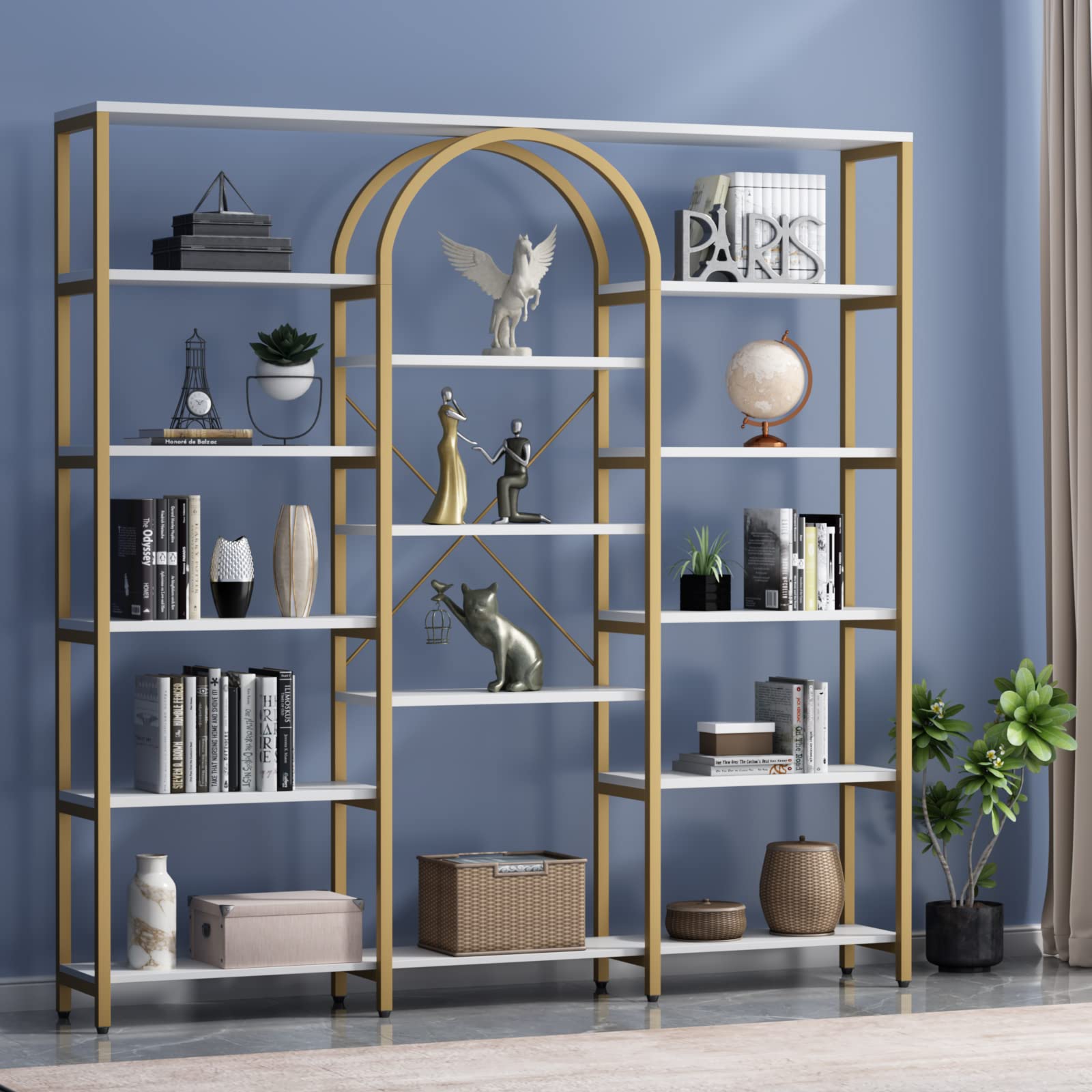 Triple Wide Gold Bookshelf 13-Tier Display Storage