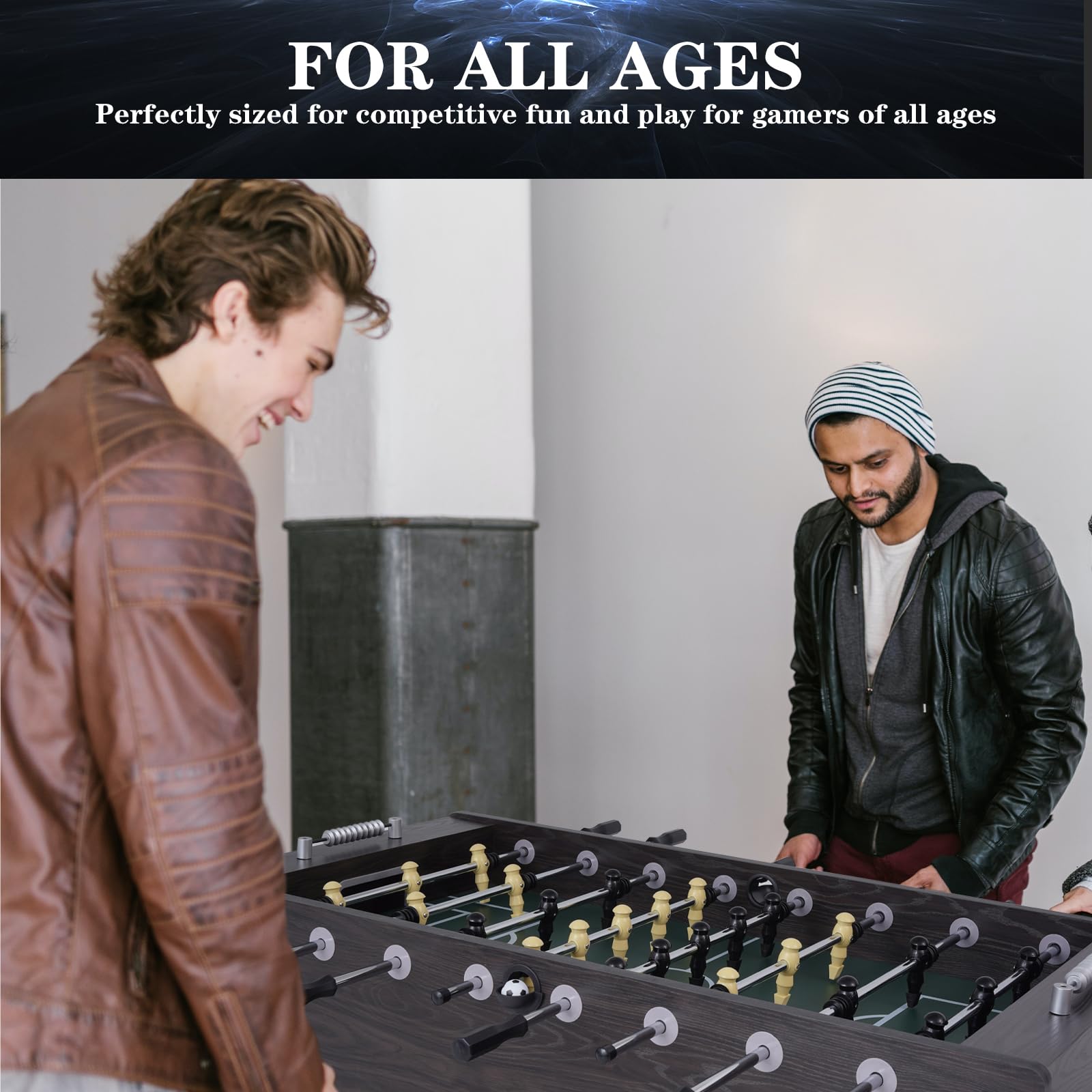 55 Inch Large Size Foosball Table for Adults, Kids, Competition Full Size Soccer Game Table Football Arcade with Leg Levelers, Heavy-Duty Legs & 2 Balls for Indoor Game Room (Brownish Wood Grain)