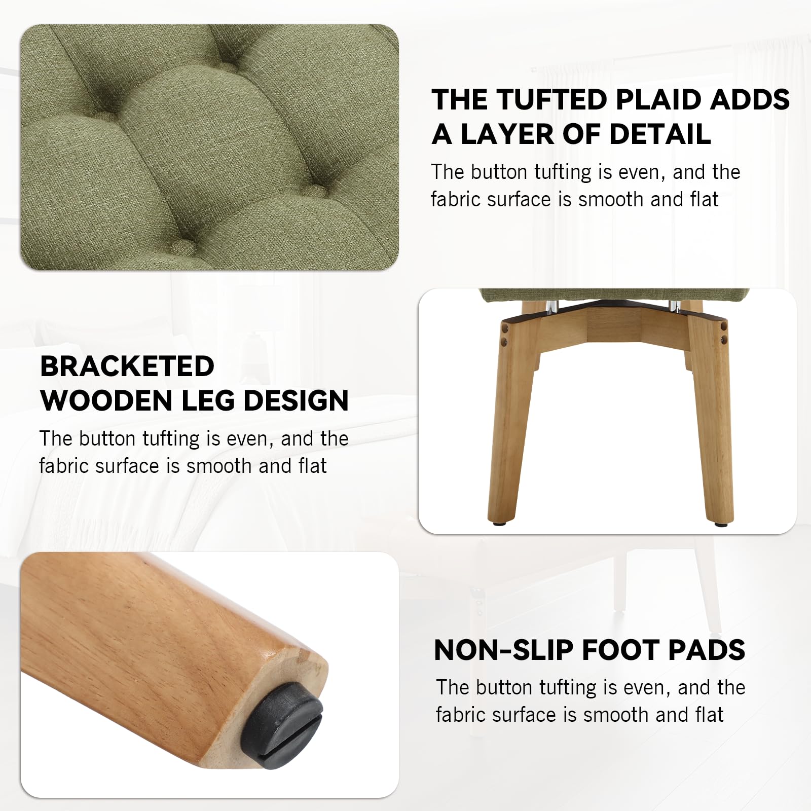 Tufted Linen Upholstered Bench 45.5"