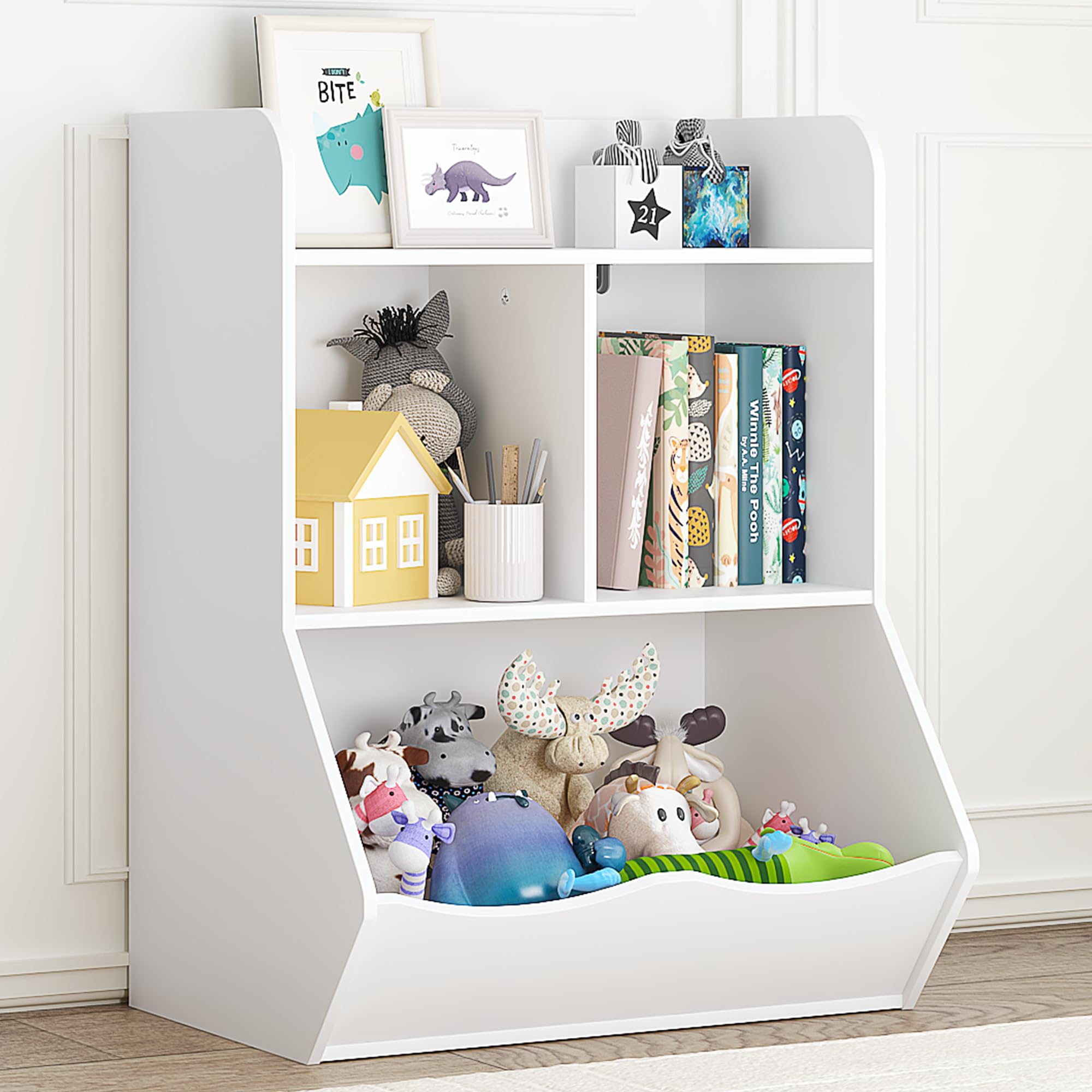 Kids Bookshelf and Toy Storage Organizer White