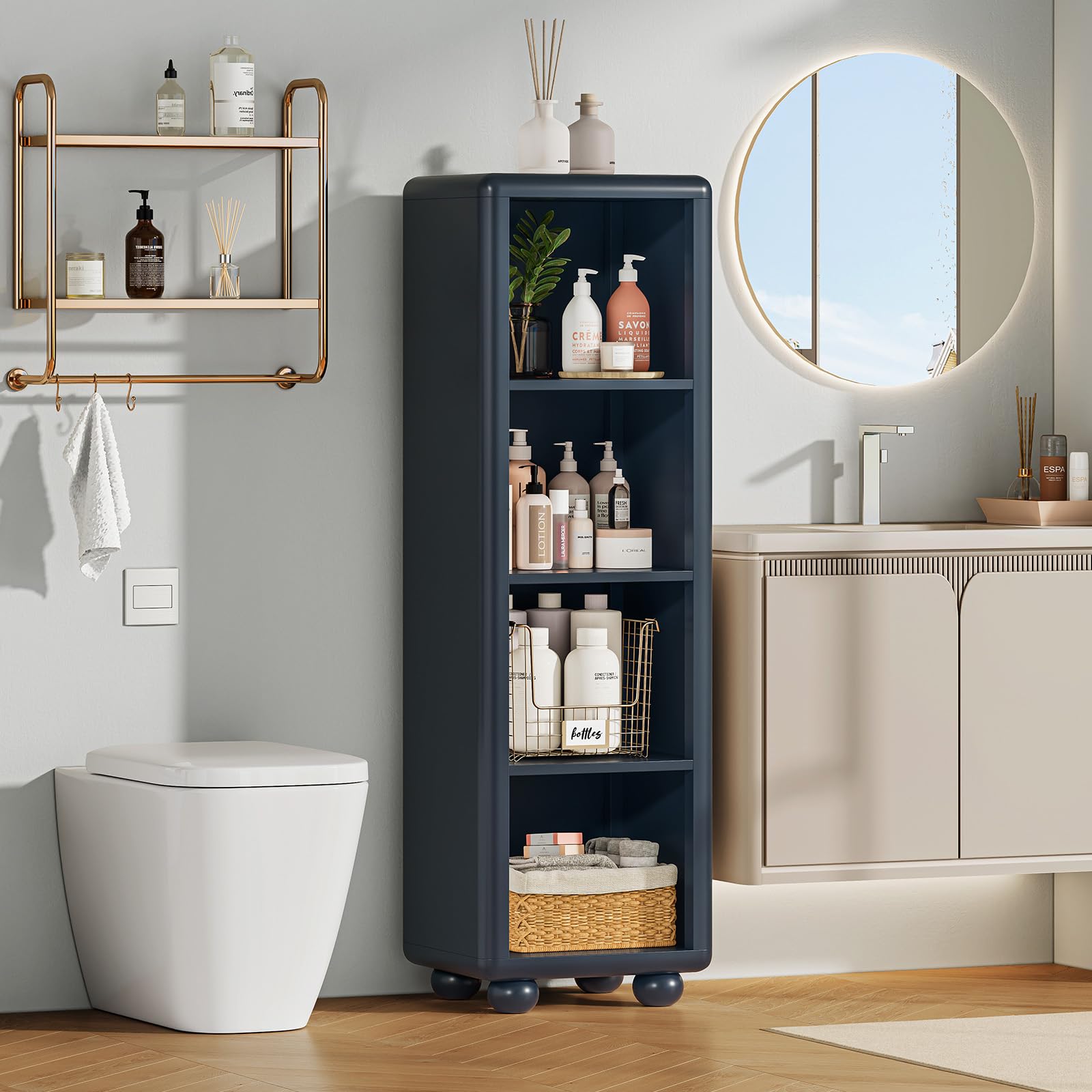 4-Tier Kids Bookshelf Storage Cabinet Navy Blue