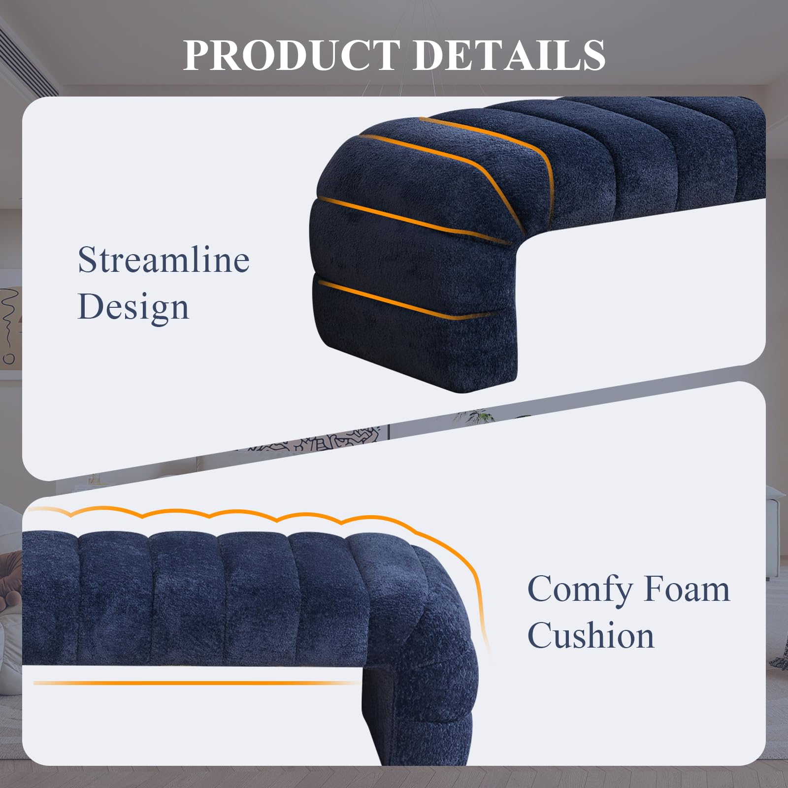 Ottoman Bench Navy Teddy Upholstered