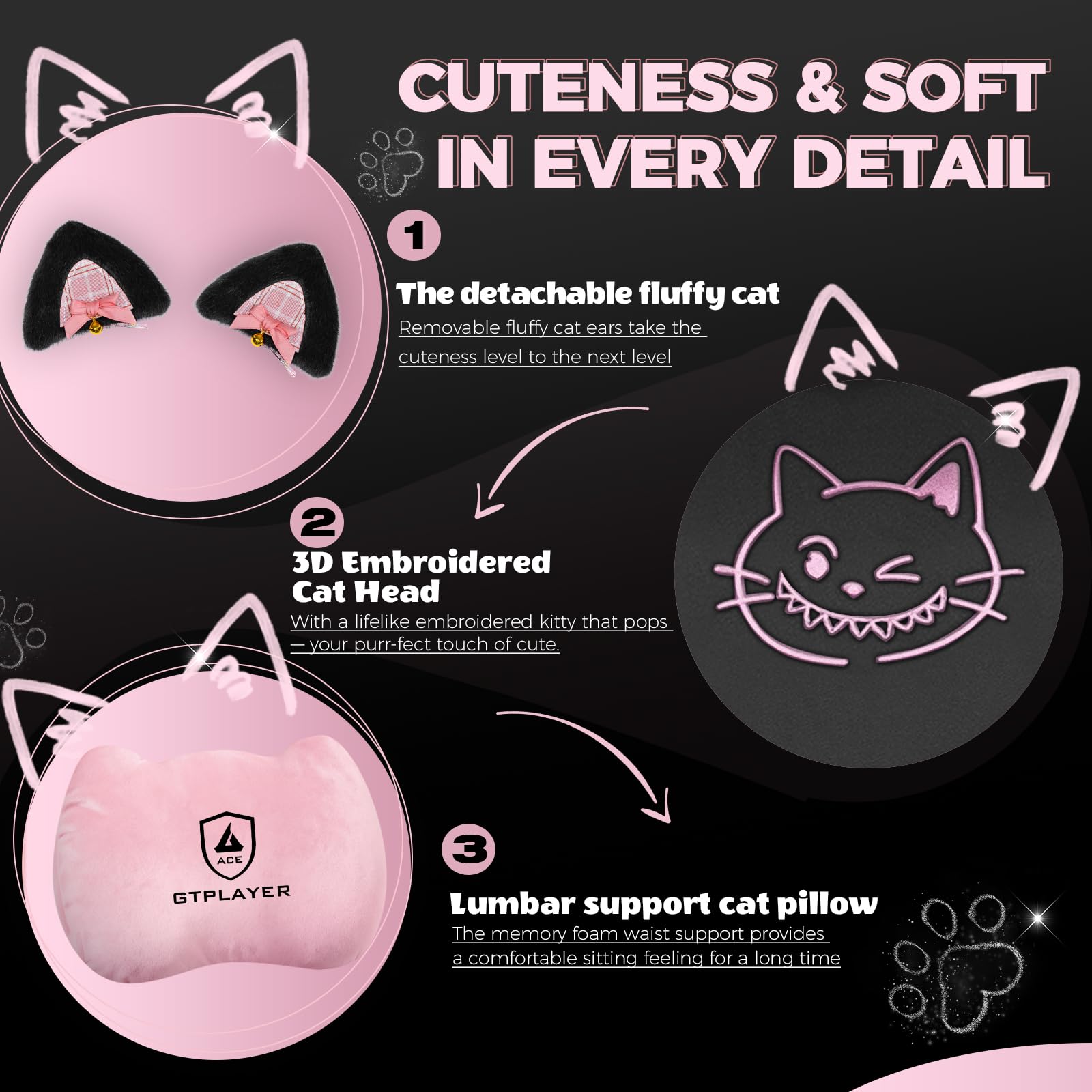 Cat Ear Gaming Chair with Footrest