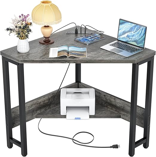 Corner Desk with Outlets and USB Ports