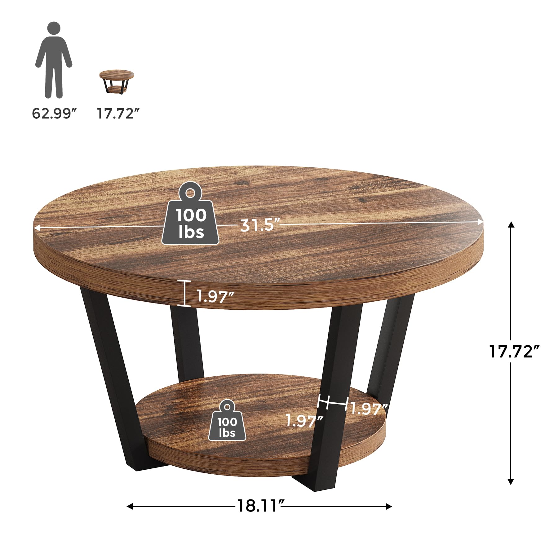 Round Coffee Table with Storage Shelf