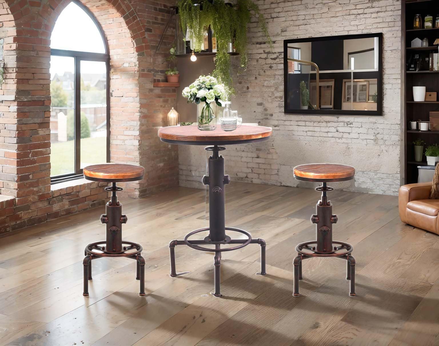 Industrial Pub Table Set with Adjustable Stools