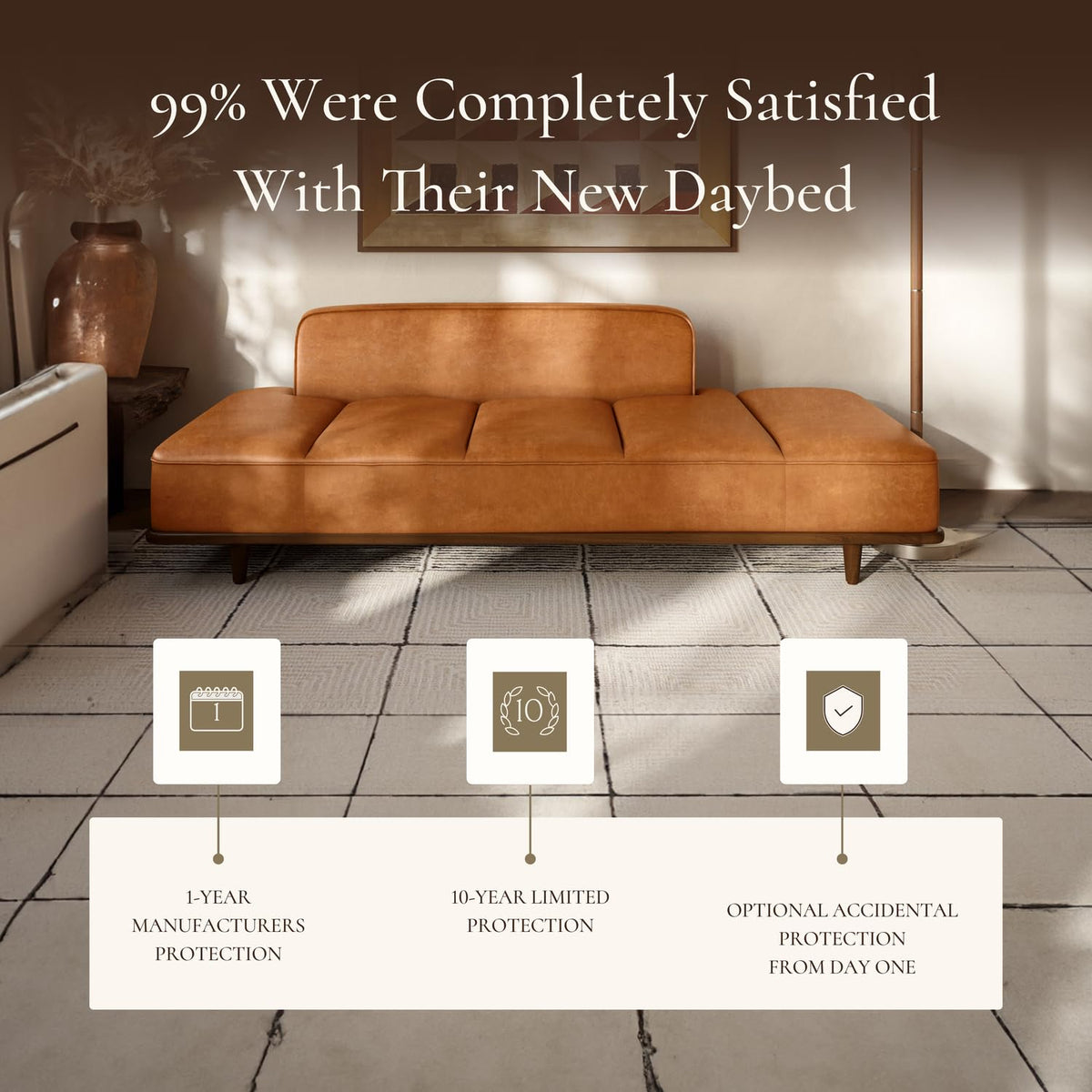 Jasper Daybed - Cognac Tan Leather with Walnut Ash Frame