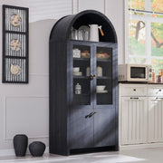 Arched Kitchen Pantry Cabinet with Glass Doors