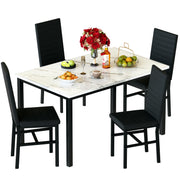 5-Piece Faux Marble Dining Table Set with 4 Upholstered Chairs