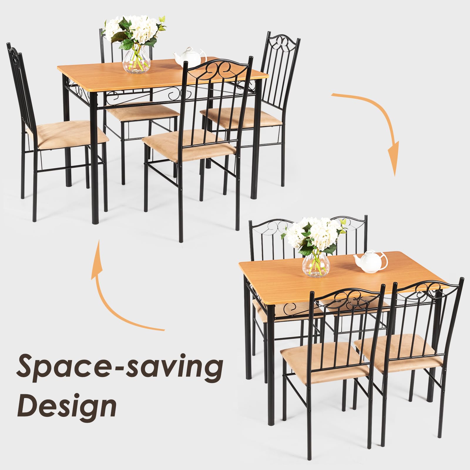 5-Piece Dining Table Set with Cushioned Chairs