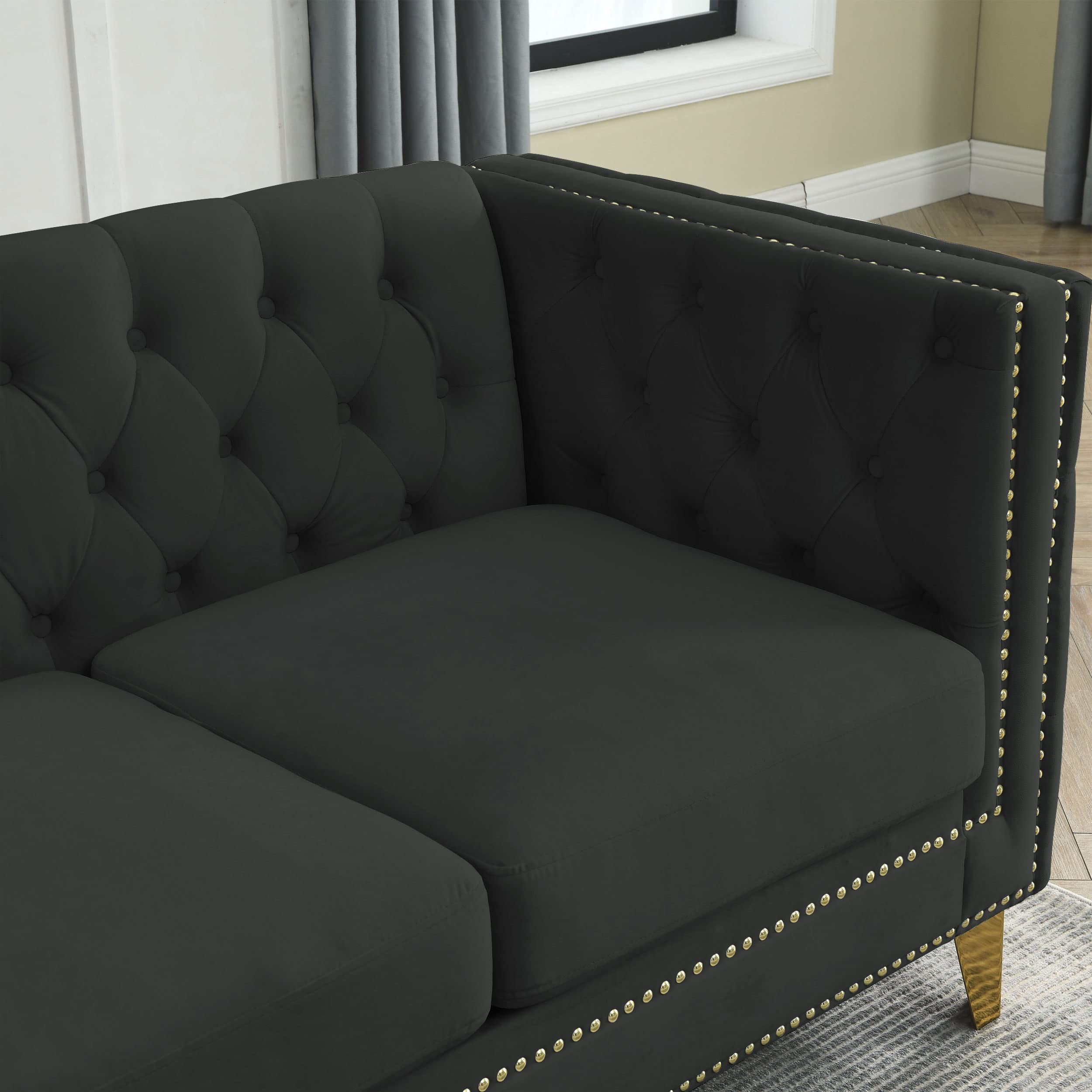 82" L-Shaped Velvet Corner Sofa with Storage