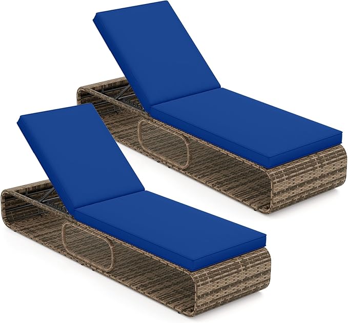 7-Position Adjustable PE Wicker Chaise Lounge Chair with Storage