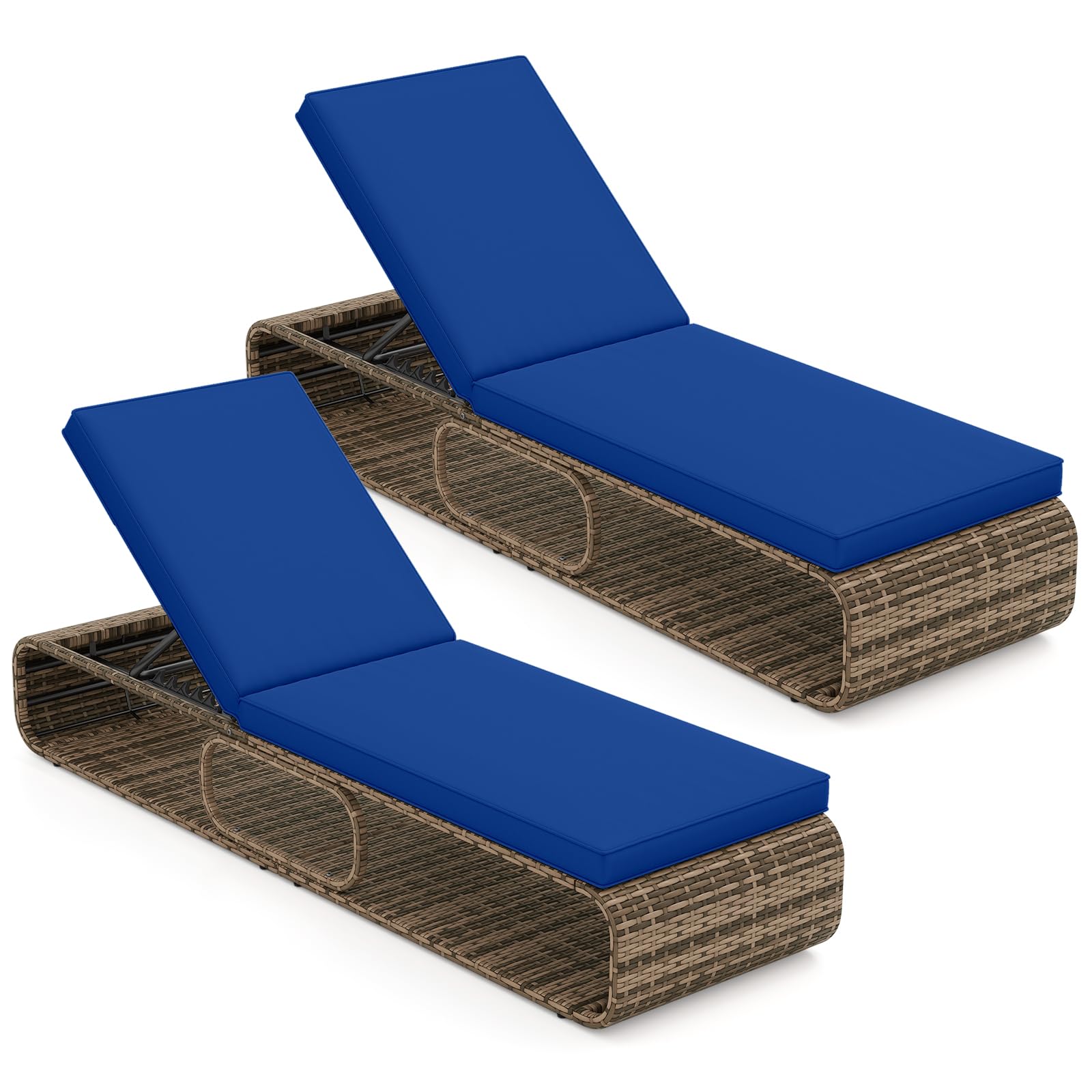 7-Position Adjustable PE Wicker Chaise Lounge Chair with Storage