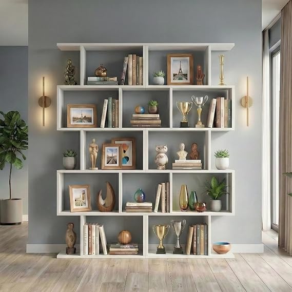 5-Tier S-Shaped Bookcase Set of 2 White